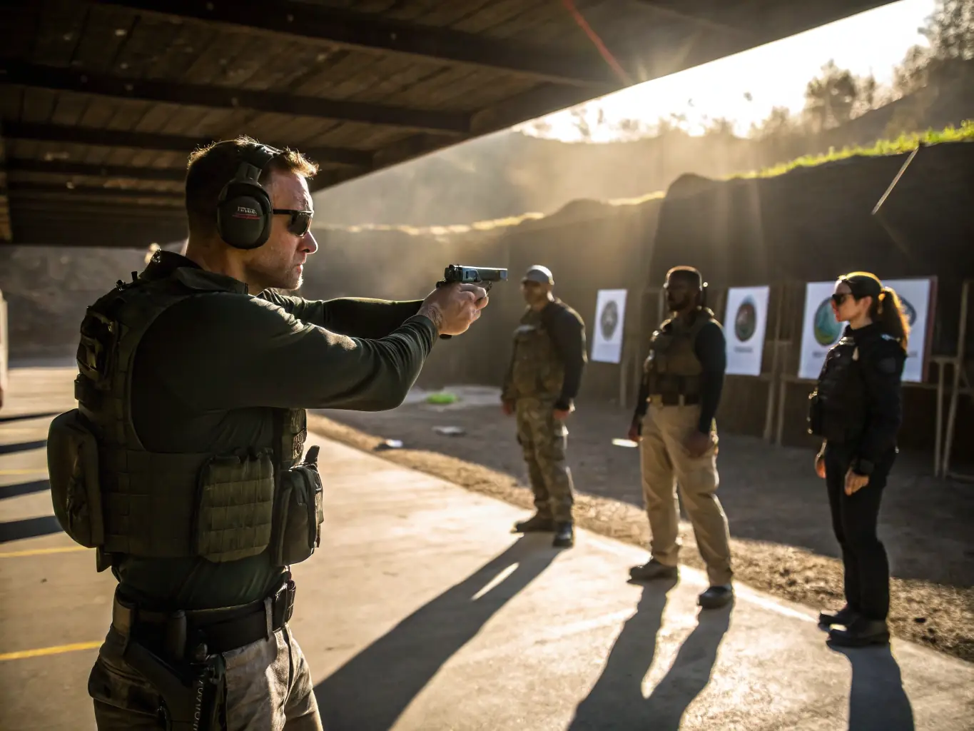 A hunting education class in session, with an instructor demonstrating safe firearm handling techniques to a group of attentive participants. The image should emphasize safety and responsible hunting practices.