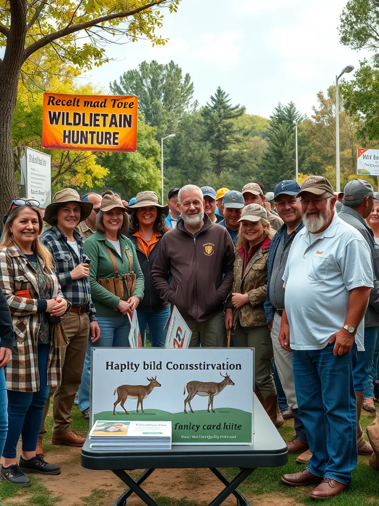 A SOCIETE DE CHASSE DANDEL booth at a local community fair, showcasing information about their activities and engaging with attendees.