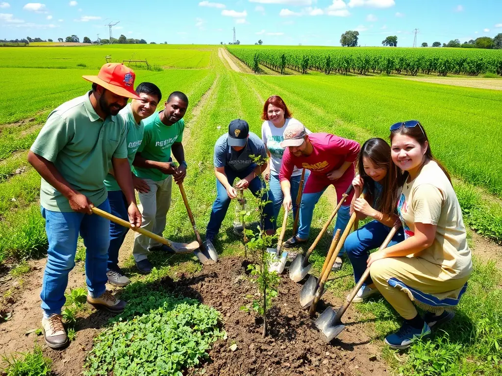 A photograph of volunteers planting trees as part of a habitat restoration project, showcasing the organization's commitment to environmental conservation.
